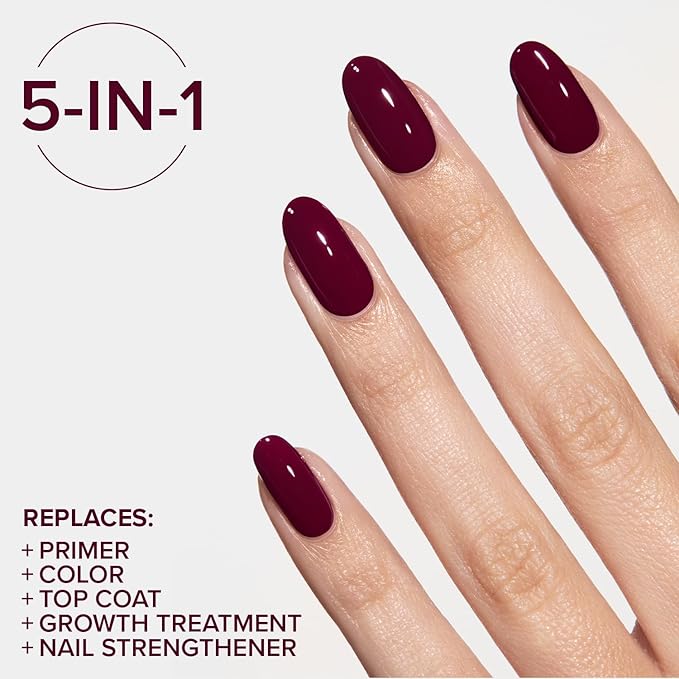 Static Nails 5-in-1 Rapid Growth Treatment Polish, Clinically Proven Hardener & Strengthener, Built-in Top & Base Coat, Quick Dry Formula, Repairs & Lengthens – Morello (Berry Merlot) 0.4 Fl Oz