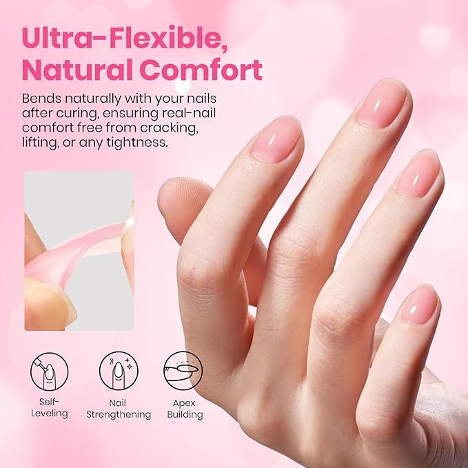 Beetles Rubber Base Gel Nail Polish with Gel Top Coat Pink & Red Heart Shape, 5 Colors Nude Gel Polish Pink Peach Neutral Sheer Nails Base Flexible U V LED Soak Off Gifts for Women