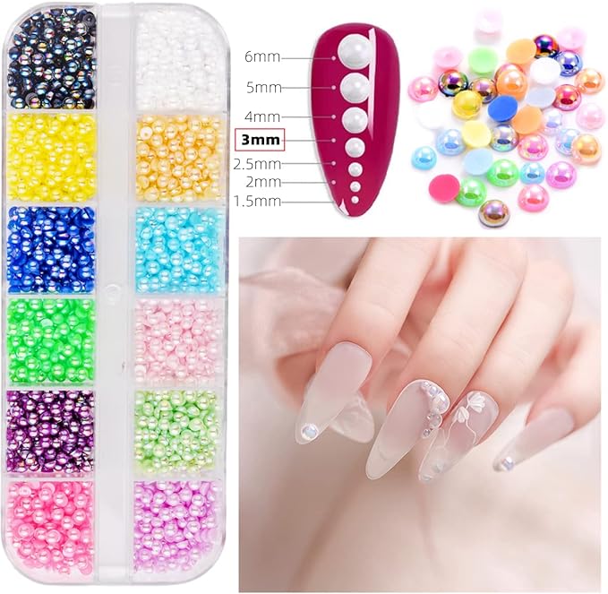 5 Boxes 7200pcs Sparkling Crystal Nail Rhinestones Pearls Kit, Flatback Multicolor Transparent Jelly AB Mermaid Gems with Pick Up Pen and Curved Tweezers for Manicure Salon & Craft DIY Designs (3mm)