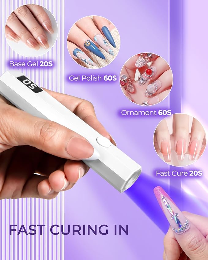 Mini UV Light for Nails Handheld Flash Cure Light 3w Portable Led Lamp with 2 Timer Settings 20/60s for Home DIY Salon Women Gel Polish (White)