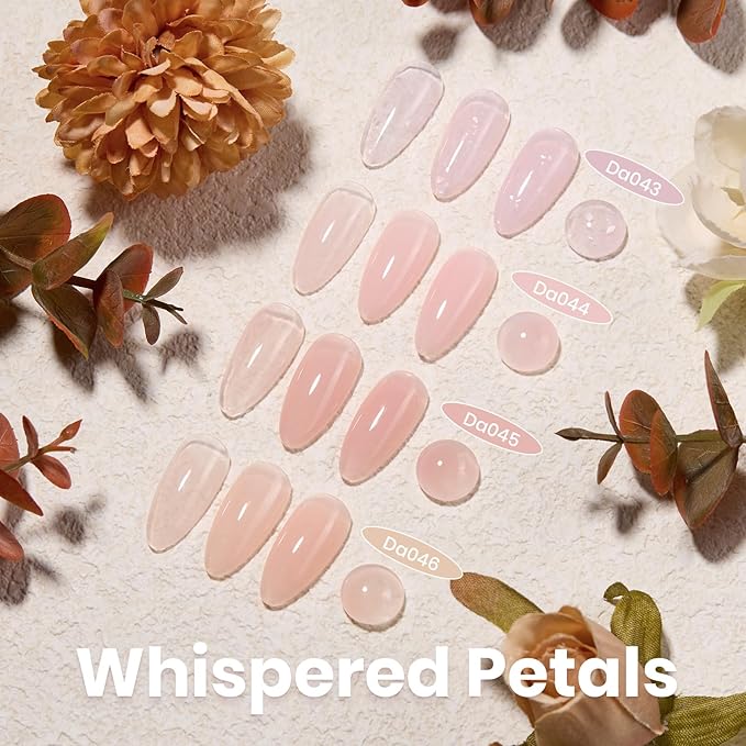 Beetles Builder Gel Set HEMA Free-Whispered Petals 4 Colors 8 in 1 Thickening Strengthening Building Apex with Base&Top Coat Gel for Beginner DIY Salon at Home, UV & LED Nude Pink Builder Nail Gel