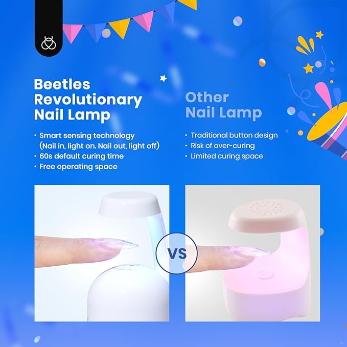 Beetles Gel Nail Kit Etch-X, Almond Medium, 500pcs 12 Sizes, with 5 in 1 Glue Mini Lamp, Pre-Etched Half Matte Acrylic Nail Kit Fake Nail for Home DIY Extension Set
