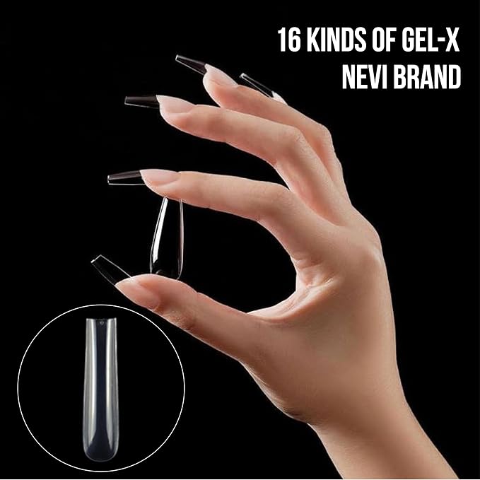 Nail Gel-X Natural Square XXL Tips Set - NeVi USA Premium Quality, 240 Tips in 10 Sizes - Complete DIY Nail Extension Kit | No Size 00 Included #5 and #6 Are Double Quantity