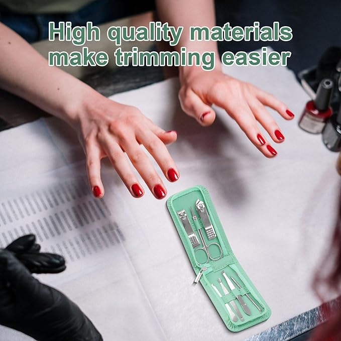 Manicure Set Bulk, Nail Clippers Kit Stainless Steel Fingernail Clippers Set, Sturdy Nail Tip Cutter Trimmers Professional Grooming Toenail Clippers Personal Pedicure Kits 8 in 1 (Green 24 Pack)