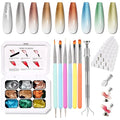 Chrome Metallic Gel Polish Set, Reflective Glitter Golid Silver Brown Blue Green Sparkle, 9 Colors Ombre Patting Gel Nail Polish Palette 100Sponges 6Brushes 1Grabber, No Wipe UV/LED Cured (Set 13)