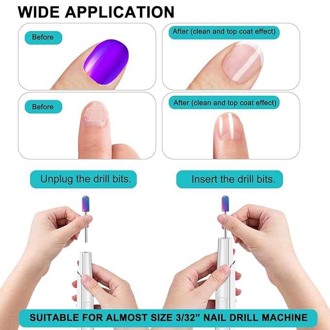 25Pcs Nail Drill Bits Set with Storage Box, 3/32 Inch Tungsten Ceramic Diamond Carbide Nail Drill Bits for Acrylic Gel Polish, Cuticle Efile Remover for Manicure Pedicure