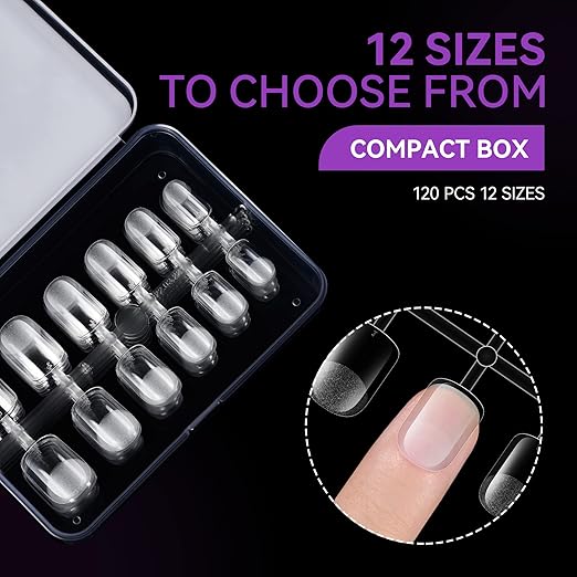 Gelike ec Nail Tips: XS Soft Gel Tips Square Shaped Full Cover Gel Nails Pre Etched - PMMA Resin Clear Strong False Press on Nails 120PCS 12 Sizes, Extra Short Square