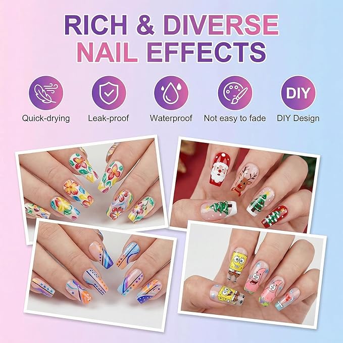 12 Colors Nail Art Pen Set - Quick Dry Nail Polish Markers with Fine Tip, 3D Painting Liner & Dotting Brush for DIY Salon Manicure, Professional Nail Art Kit Gift for Adults Beginners (2026 New)