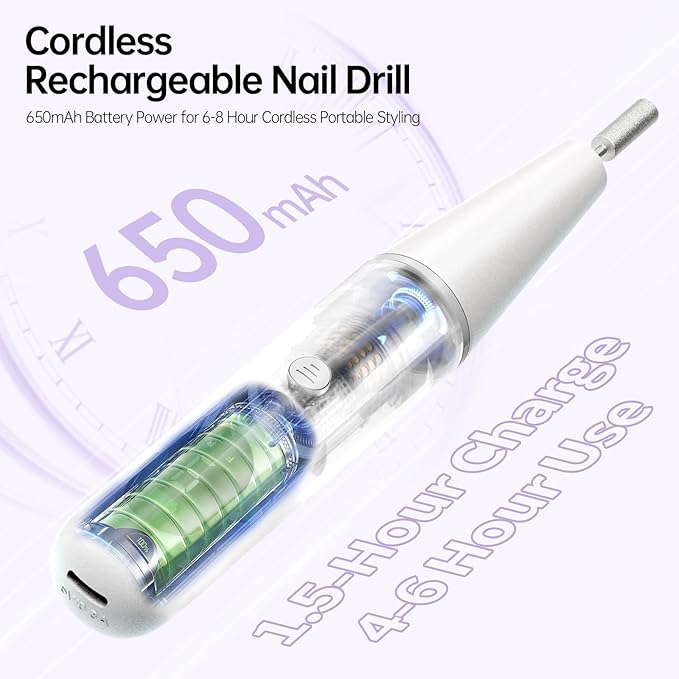 Electric Nail Drill Kit, Electric Nail File Cordless Nail Drill Machine for Acrylic Gel Dip Powder Nails, Professional Portable Manicure Pedicure Rechargeable Lightweight for Home Salon Use