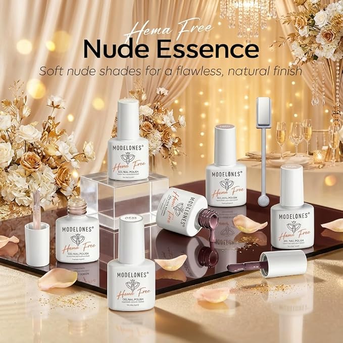 modelones Jelly Gel Nail Polish Set,Cat Eye Gel Polish Nude Brown White Jelly Neutral Skin Tone Hema Free 6 Colors Wedding Gel Polish Set Sheer Transparent Effect DIY French Nail Art Gifts for Women