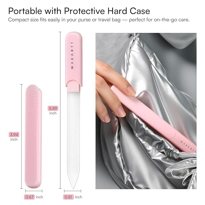 Makartt Nail File: Glass Nail File for Natural Nails - Gentle Crystal Nail Filer, Double-Sided Sandblasted Nail Buffer, Reusable Nail Care Tool for Home Manicure, 1pc Pink