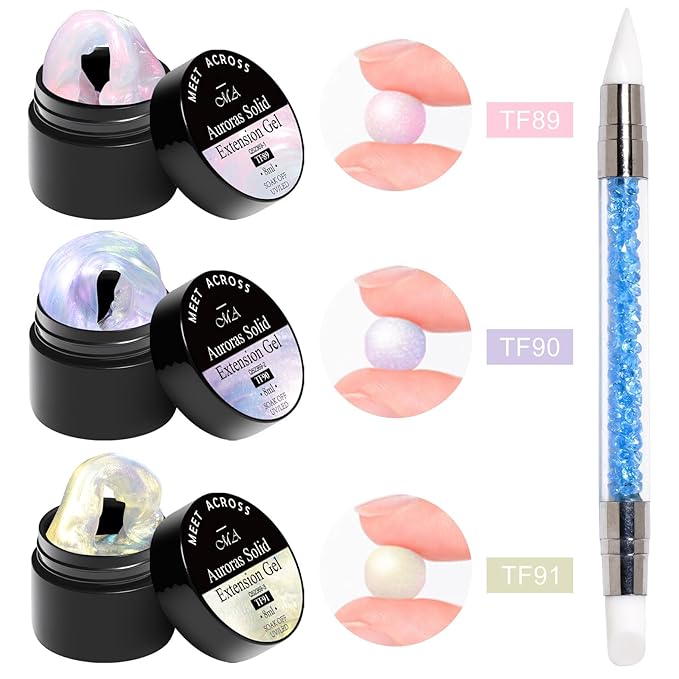 MEET ACROSS Aurora Solid Builder Gel for Nails Pink Purple Non-Stick Hand Nail Extension Gel Extension Kit Salon Gift 7PCS