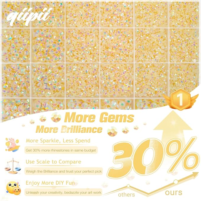 Light Champagne AB Resin Rhinestones w B7000 Jewelry Glue for Bedazzling Crafting 2mm-6mm Flatback Jelly Stones Diamonds Crystals Gems Charms for Nails Face Eyes Makeup Tumblers Bottles Crafts