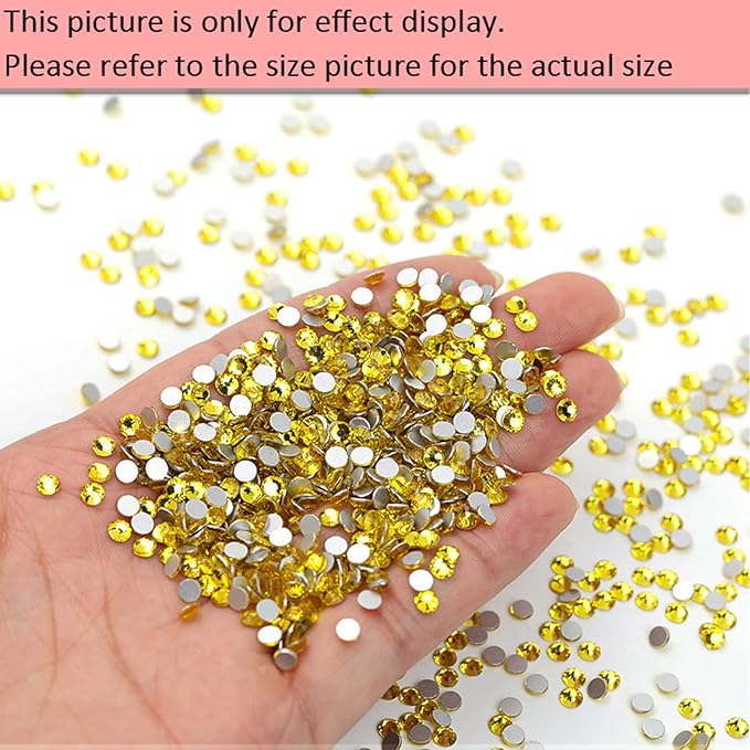 Dowarm 1440 Pieces SS6 Flatback Rhinestones, 2MM Flatback Crystal Rhinestones for Craft Nails Dance Costumes, Non Hotfix Rhinestones (Citrine/Lemon Yellow)