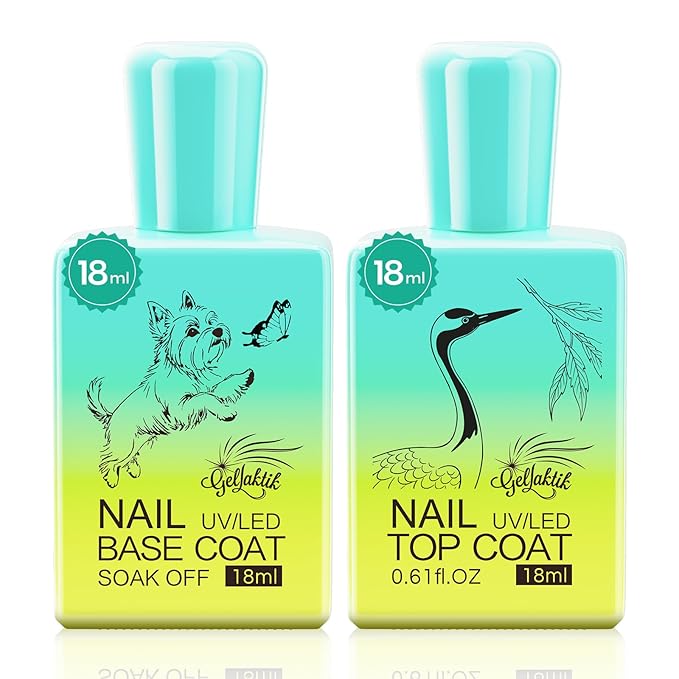 2 Pcs 18ml Gel Base Coat and Pink Glossy Top Coat Set No Wipe Foundation Combination for Long Lasting Shine, Perfect Manicure Gift Set for Women, DIY Nail Art, UV Light Cure