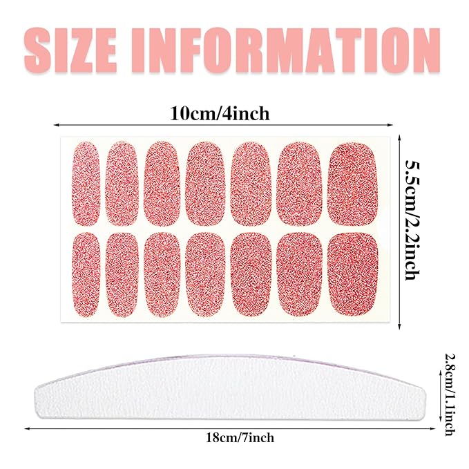 WOKOTO 20 Pcs Multi-Color Nail Polish Stickers Strips With 1 Nail File Kit, 14 Tips Per Sheet 10 Sheets Solid & 10 Glitter Solid Nail Polish Strips Full Nail Wraps Polish Decals For Women Girls