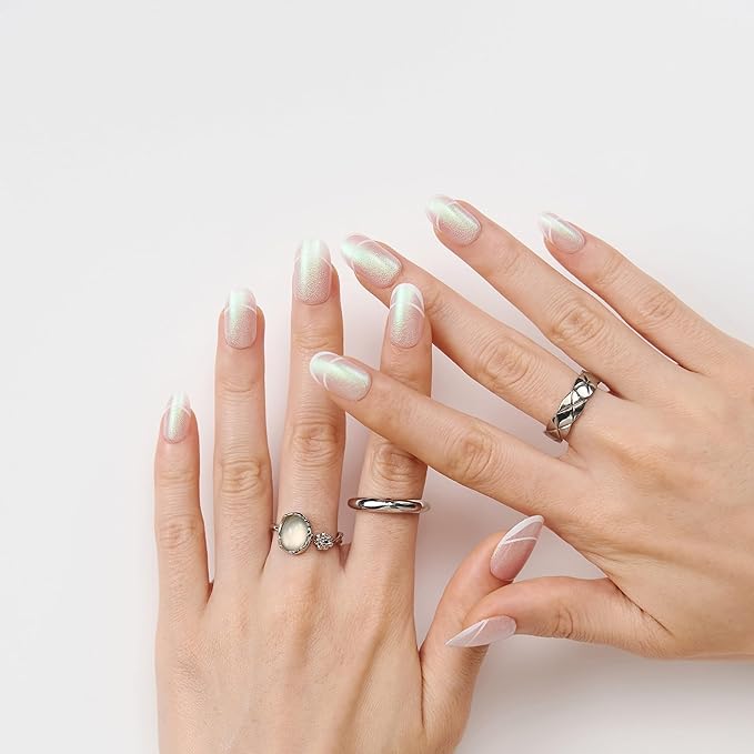 Short French Tip Press On Nails - Round Glitter Glamorous Shimmering Nails For Women, Ideal For Fashion Shoots, Holiday Looks, Or Special Ceremonies, 24 Nails in 12 Sizes