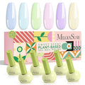 MelodySusie Highly Pigmented Gel Nail Polish Set, 0.56 fl.oz Tilt-and-Stand Bottle, HEMA Free Plant-Based Formula, 6 Colors Macarons, Soak Off UV LED Manicure Kit Gift Box(Pastel Pink Blue Purple)