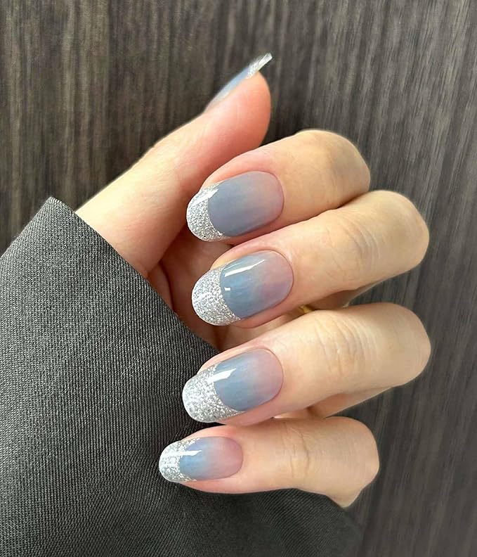 Nail Polish Strips (No UV Lamp Needed) - 22 Pcs Salon Quality Gel Nail Stickers - Long Lasting Wraps (Falling of Tide Blue)