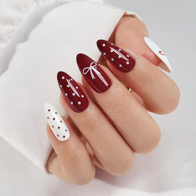 Press On Nails - Paris | French Tip, UV Finish Almond Nails, Reusable | 16 Sizes - 32 Nails in Kit with Glue (Love)