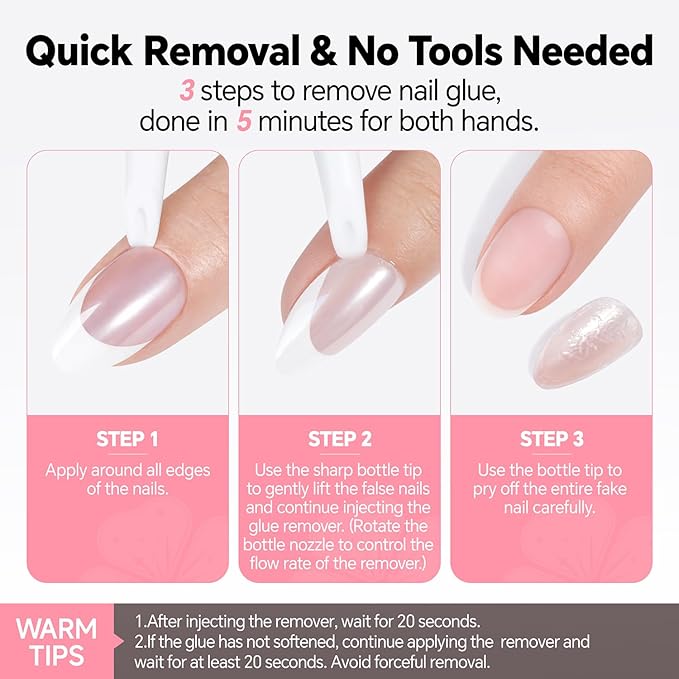 2pcs Nail Glue Remover: Tool-Free Press on Nail Glue Remover Pen, Easy Removal Design, Non Acetone Gentle Formula Quick Nail Polish Remover for Nails Tips