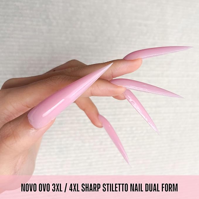 NOVO OVO Extra Super Long 3XL 4XL Stiletto Pointed Nail Dual Forms for Polygel Extension, Reusable Full Cover Acrylic / Builder / Hard / Poly Gel Molds of Manicure Art for Salon DIY x 14 size 70 Pcs