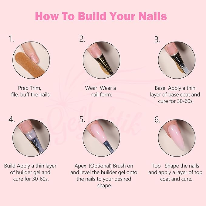 Builder Gel for Nails, 15ml 7 in 1 Builder Gel Nail Polish, LED Lamp Cured for Clear Rubber Base & Strengthener Extensions, Thickening, Repair, Salon-Quality DIY Manicure (Nude)
