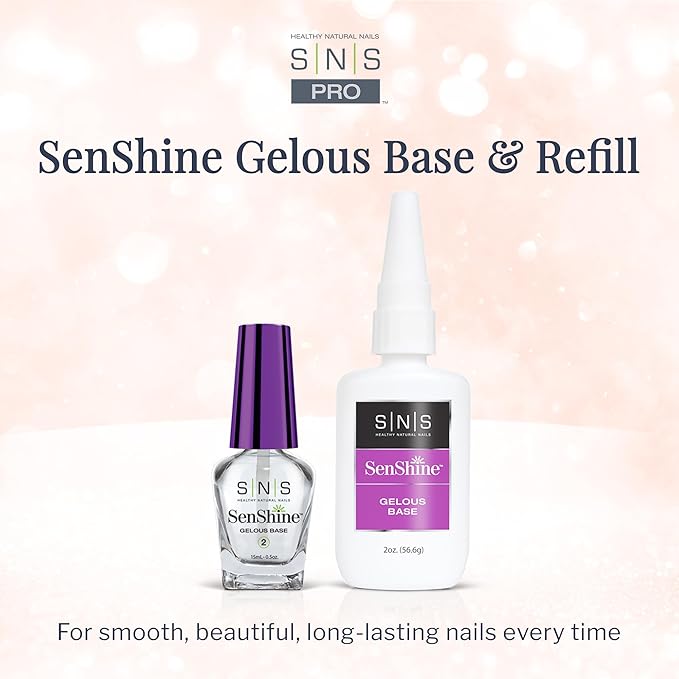 SNS Base Coat Nail Polish for Nail Dip Powder, SenShine Super Gelous Base Refill - Long-Lasting & Fast-Drying Nail Strengtheners Gel - Low-Odor & No UV Lamp Required - 2 FL OZ