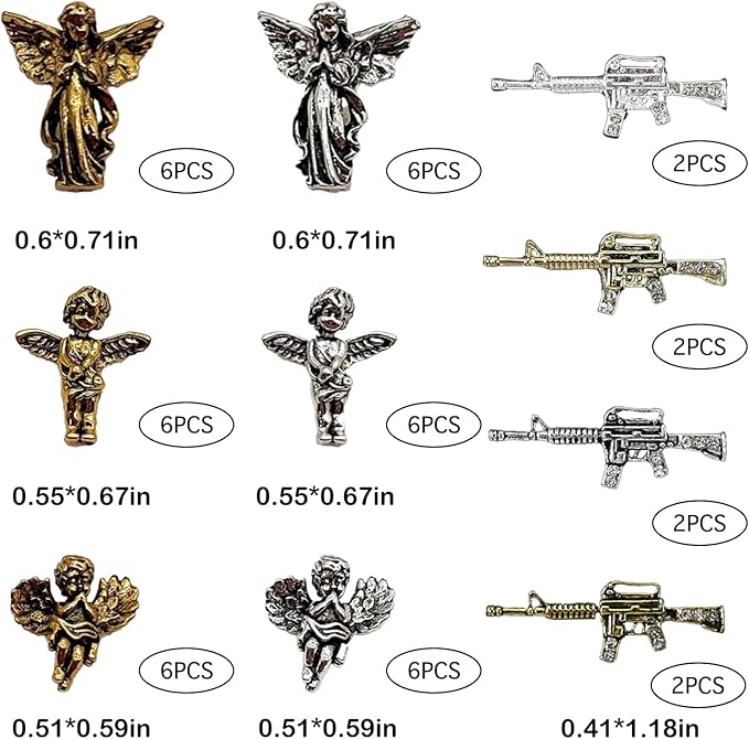 44PCS Nail Charms ，Virgin Mary Cupid Angel 3D Nail Gems Gold Sliver Nail Decorations ，Nail Rhinestones Accessories for Nail Art Supplies Manicure DIY