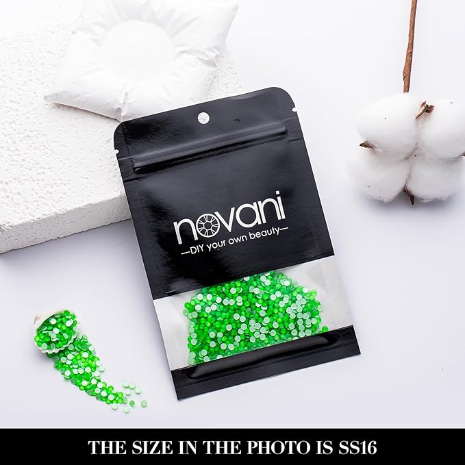 Novani 3000 Pieces Flatback Rhinestones Glass Round Gems Neon-Green Crystals for Nail Art DIY Crafts Clothes Shoes,SS16,3.8-4.0mm