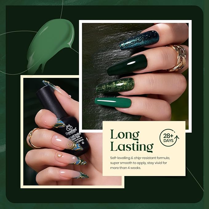Beetles Green Gel Nail Polish Set - Boundless Forest Dark Green Gel Polish, 6 Colors Soak Off Uv LED Nail Lamp Gel Nail Kit Home DIY Manicure Nail Salon St Patrick Day