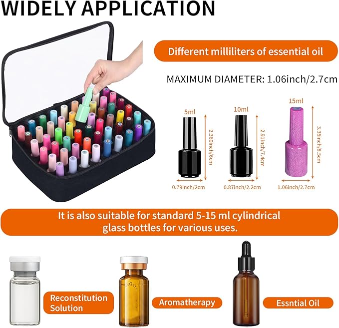 Small Clear Nail Polish Organizer Case Holds 54 Bottles(15ml-0.5fl.oz) Multifunctional Nail Polish Bag, Cosmetic Travel Makeup Bags for Women, Black