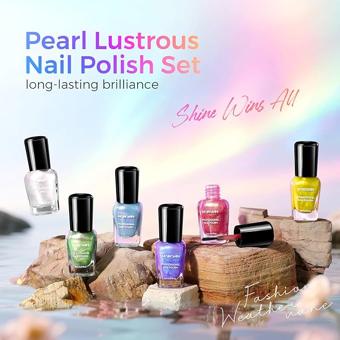 Morovan Pearl Nail Polish Set: Aurora Ombre Shimmer Iridescent Mermaid Spring Pastel Fingernail Polish Kit Blue Purple Pink Glitter Sparkle Quick Dry Nail Art Design Gift for Women Girls