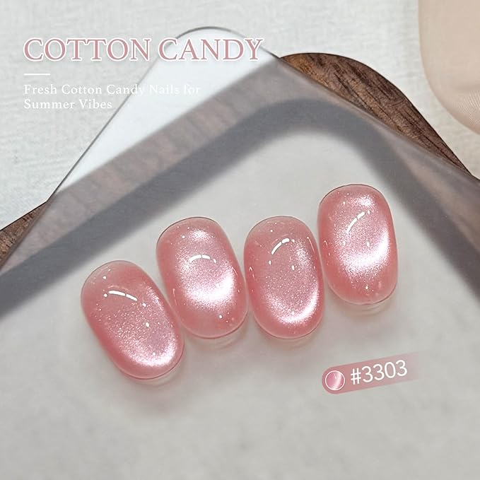 GAOY Pink Glassy Cat Eye Gel Nail Polish, 16ml Glitter Holographic Nail Polish with Magnet, Reflective Translucent UV Gel, 3303 Cotton Candy