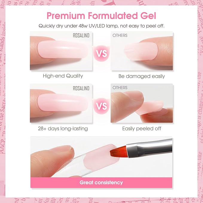 Rosalind Soft Pink & Clear Poly Extension Gel for Nails, 2-Pack 1oz/30ml Light Pink & Clear Poly Builder for Nail Gel Acrylic Extension