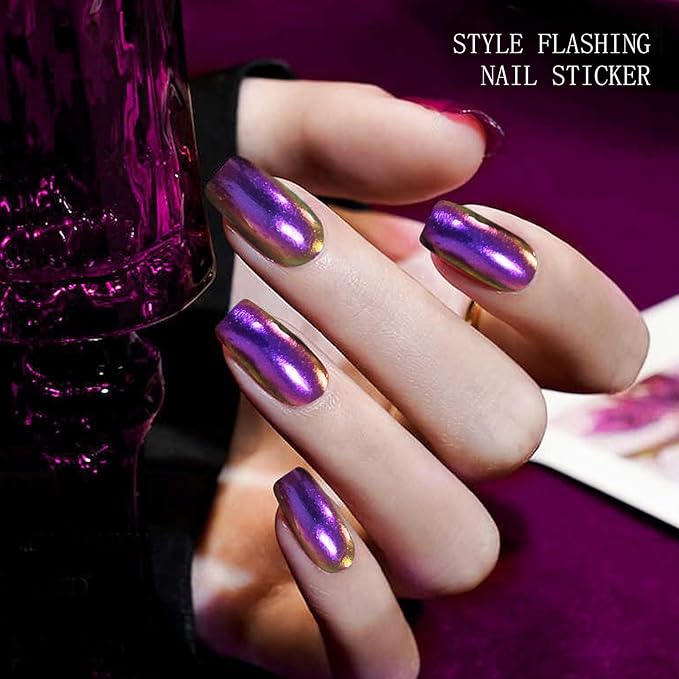 JMEOWIO Gel Nail Stickers Purple Laser Semi Cured Gel Nail Strips Wraps UV/LED Nails Art Design Decoration Accessories