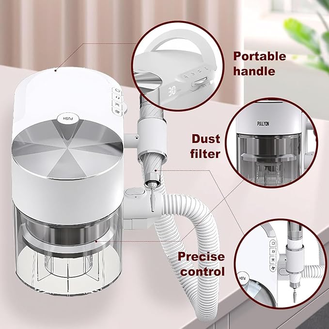 2-in-1 Nail Dust Collector & Electric Nail Drill File Kit, Nail Drill Manicure Machine with 30000 RPM Brushless Motor, ≤58dB Ultra Quiet, Adjustable Suction & Angle, Extension Hose White