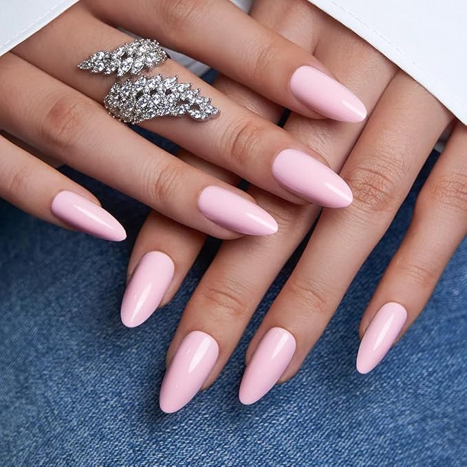 CurvLife Press On Nails – 30Pcs Soft Gel Almond Fake Nails, Reusable Glue On Nail Kit with Adhesive Tabs, Natural Fit & Salon-Quality for Women & Girls (Pink Aura)