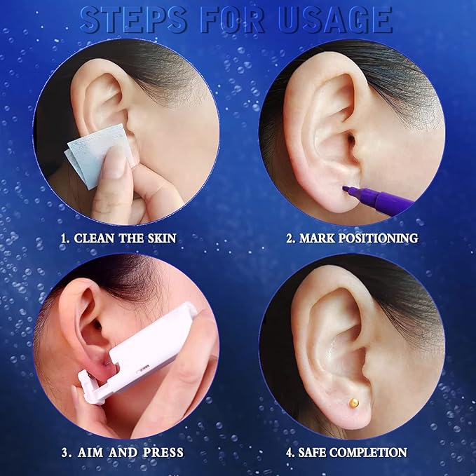 KAIQIKAIXI 18Pcs Ear Piercing Kit Automatic And Painless Ear Nail Gun Disposable Aseptic Household Ear Piercing Gun Portable Ear Piercing Gun Group Ear Piercing Tools (3mm, Golden)