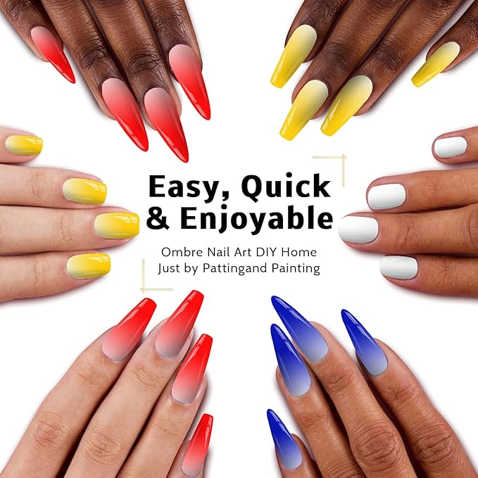 Sponge Pat Gel Nail Polish Palette, Blue Red Yellow White 4 Colors Primary Blending Ombre Gel Polish Gradient Painting Nails Art, No Wipe, UV/LED Cured (4 Colors A)