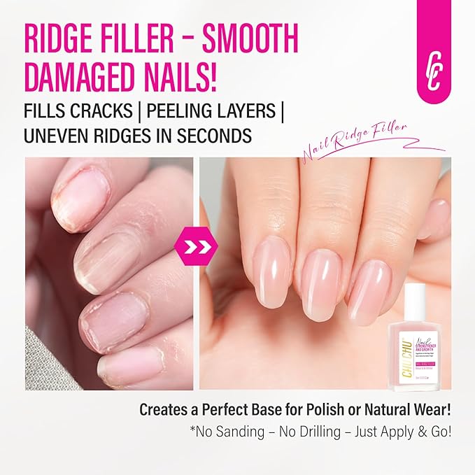 Protein Nail Strengthener for Gel Enthusiasts: Repair Thin Weak Peeling Nails After Acrylics Gel Removal - Nude Nail Hardener and Growth Treatment Ridge Filler Nude Polish