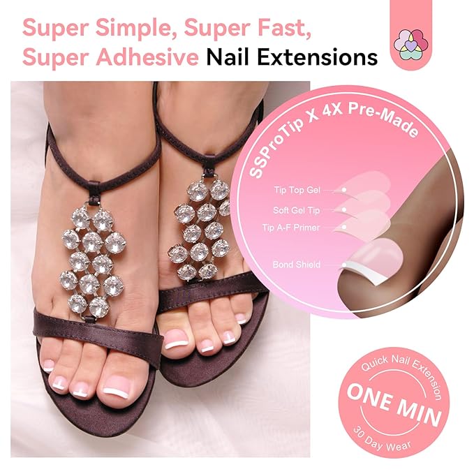 SAVILAND Gel Nail Kit for Toe: 18 Sizes All-In-1 Gel Nail X Kit with U V Light 216 Pcs Pink Toe Nail Press On with Solid Nail Glue VE & Castor Oil LED Nail Lamp Nail Drill Professional DIY Manicure