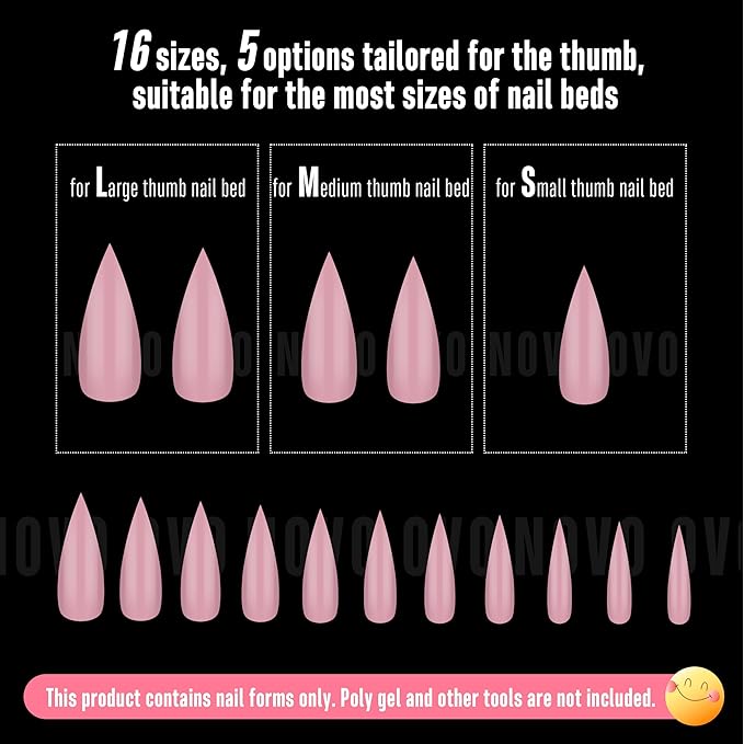 NOVO OVO Medium Long Stiletto Nail Tips Berry Pink (224Pcs) - Pre-designed Soft Gel Full Cover False Nails, Sharp Pointed Acrylic Press on Extension, DIY Salon Manicure (16 Sizes)