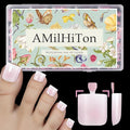 Pearl Blush Ombre French Tip Toe Nail Press Ons, 150PCS Square Full Cover Soft Gel Toe Nail Tips, 15 Sizes for Wide Toenail Beds, Pre-Shaped for DIY French Pedicure & Salon