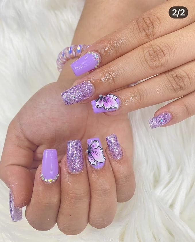 3D Acrylic Flower Nail Art Charms Handmade by Acrylic Powder - 15 colors, 24pcs Flowers Nail Rhinestones Kit 3D Crystal Nail Pearls Flat Design Acrylic Nail Art for Women Girls (Violet)