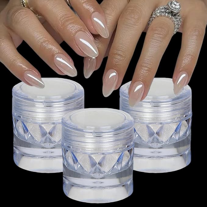 3 Jars White Pearl Chrome Powder for Nails, Moonlight Mirror Effect Aurora Glitter White Shimmer Pigment for Art Design