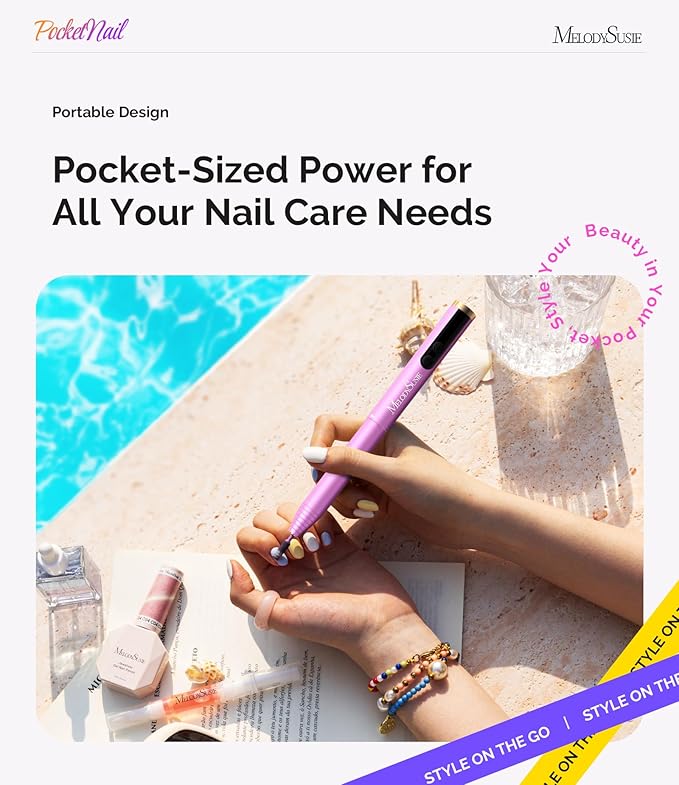 MelodySusie PocketNail Pen-Shaped Cordless Modular Nail Drill, PC100GR 20000RPM Slim Portable Rechargeable Electric File for Manicure Pedicure Nail Care, Shaping & Gel Removal at Home for Beginners