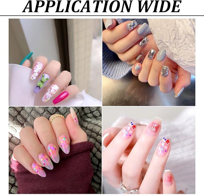 FASHEWELRY 5 Bags Nail Art Glitter Sequins Colorful Sparkle Moon Heart Round Nail Sequin 3D Glitter Flakes Nail Supplies for Women Girls Manicure Decorations Accessories
