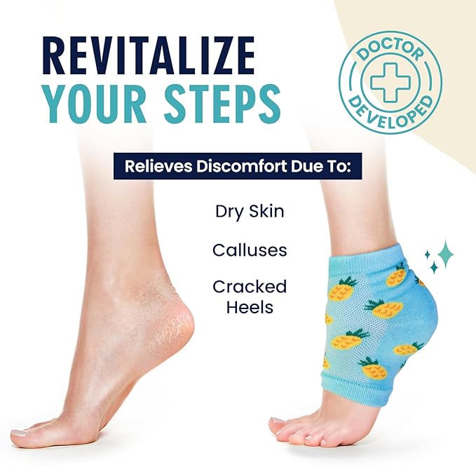 Dr. Frederick's Original Moisturizing Heel Socks for Dry Cracked Heels Treatment - 3 Pairs - Infused with Coconut Oil and Mango Butter - Stocking Stuffers for Adults - Summer Print