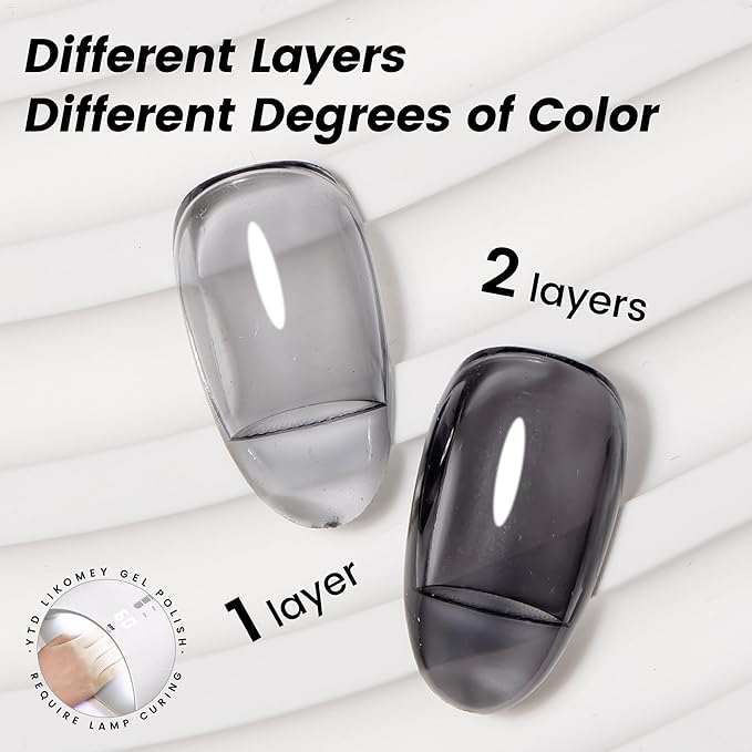 YTD Likomey Nude Black Gel Nail Polish,15ml Translucent Neutral Jelly Sheer Glass Salon Home DIY Nails Art Manicure Nude Fall Winter UV Color Varnish,LS225